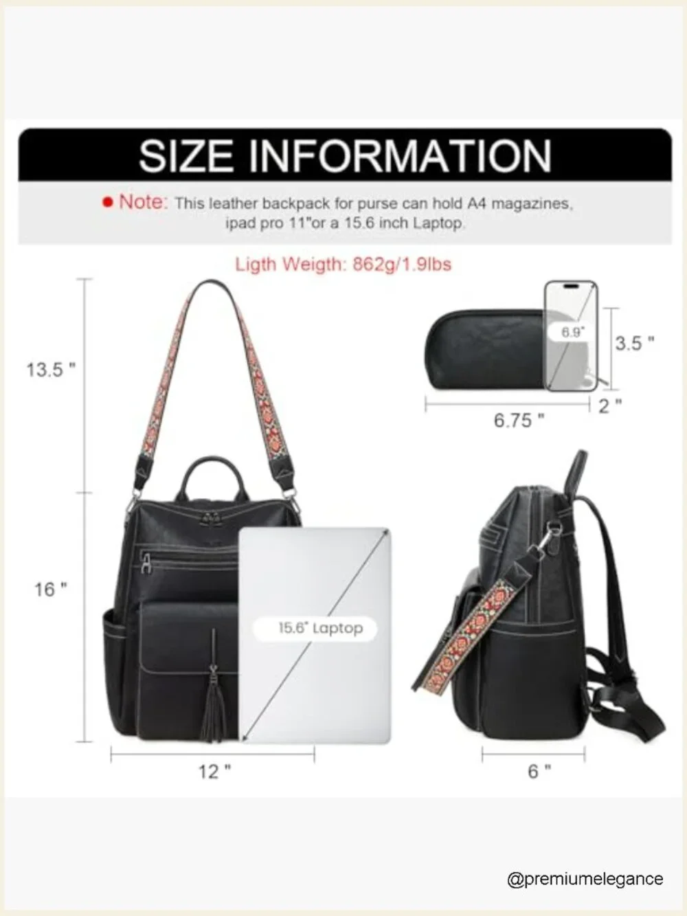 Faux Leather Tassel Backpack Purse for Women Large Capacity Laptop Daypack